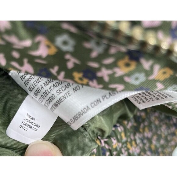 Universal Thread Womens Puffer Vest Sherpa Collar Green Micro Floral Size L - Picture 8 of 10